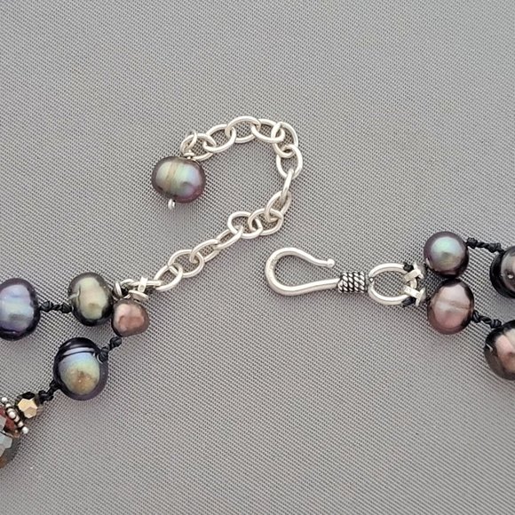 Sterling Silver Fresh Water Pearls with Crystal Necklace - Picture 5 of 5